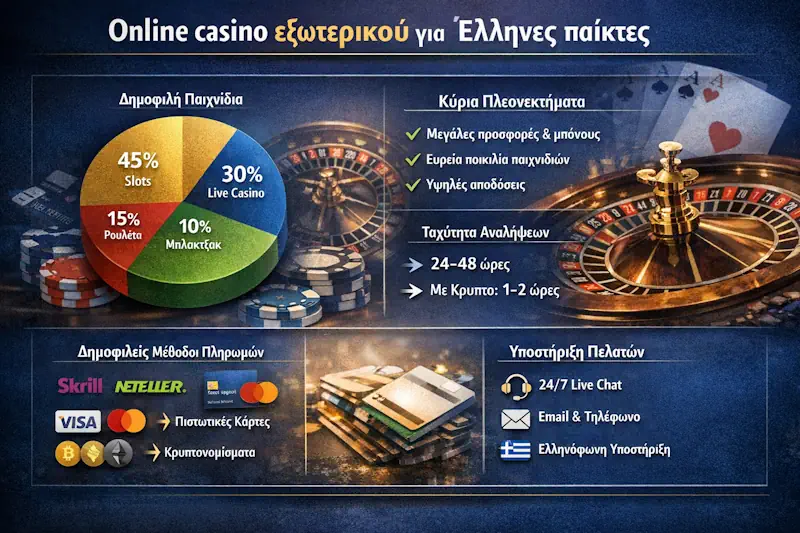 Online casino εξωτερικού για Έλληνες παίκτες με οδηγό για ελληνικά online καζίνο, bonus, άδειες και KYC 2026